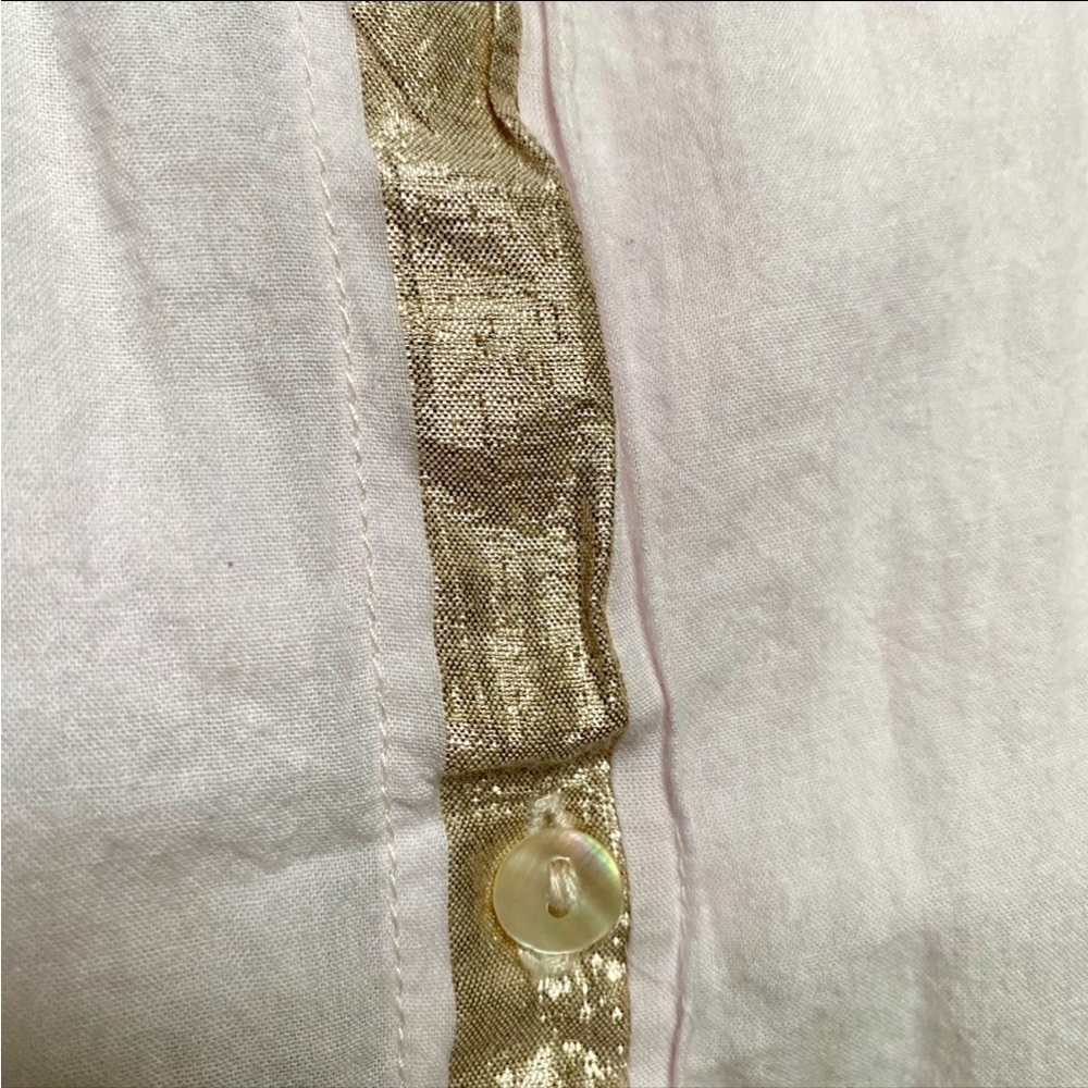 Free People Blush Pink Metallic Trim Cotton Button Down Blouse L Boho Top - Picture 14 of 16